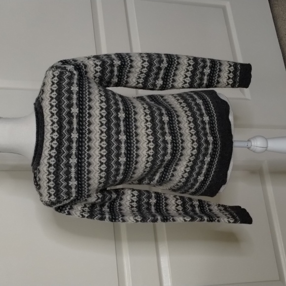 Theoria Nordic print buttondown cardigan sweater smaller large gray/green - Picture 5 of 9